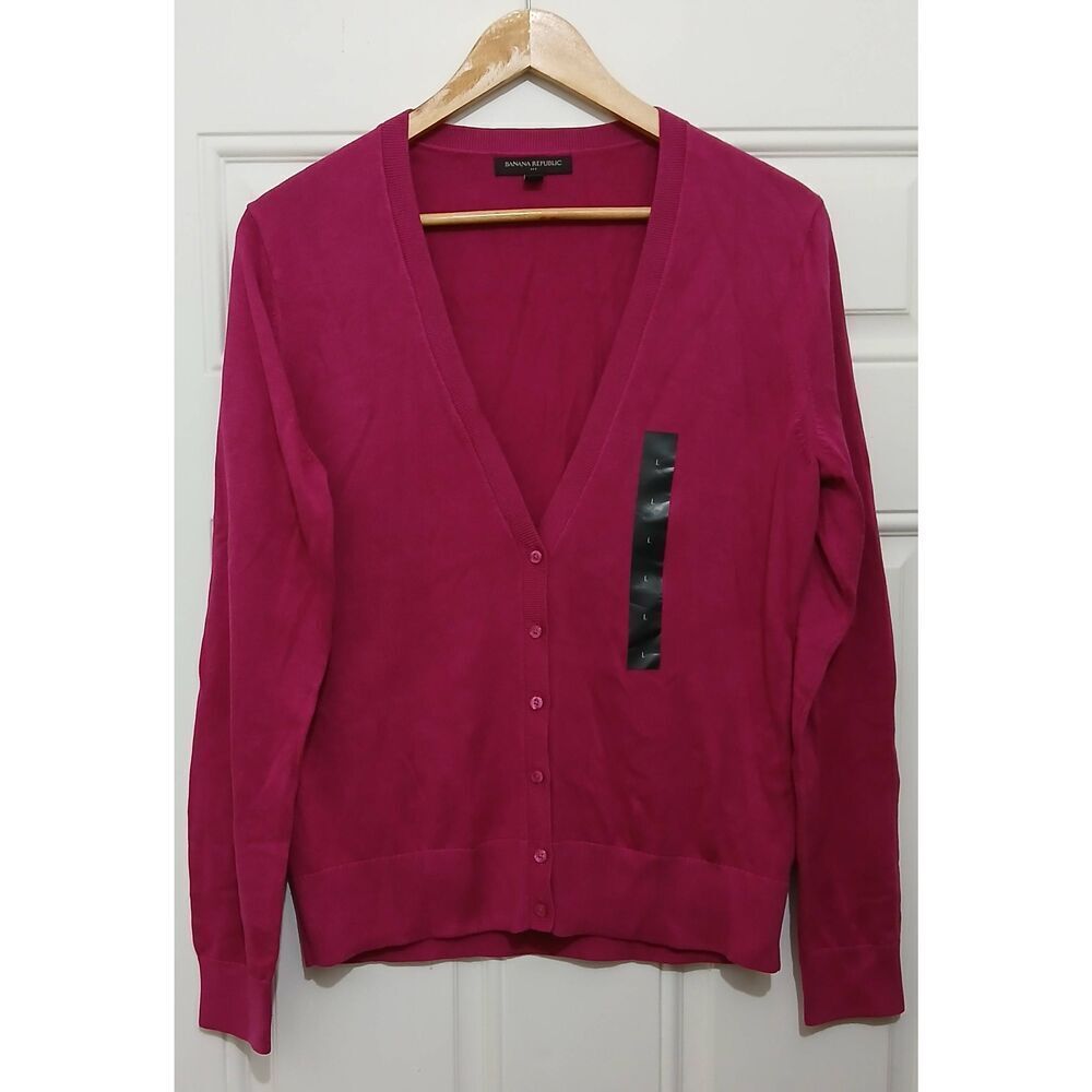 Banana republic womens large cardigan sweater lightweight magenta raspberry